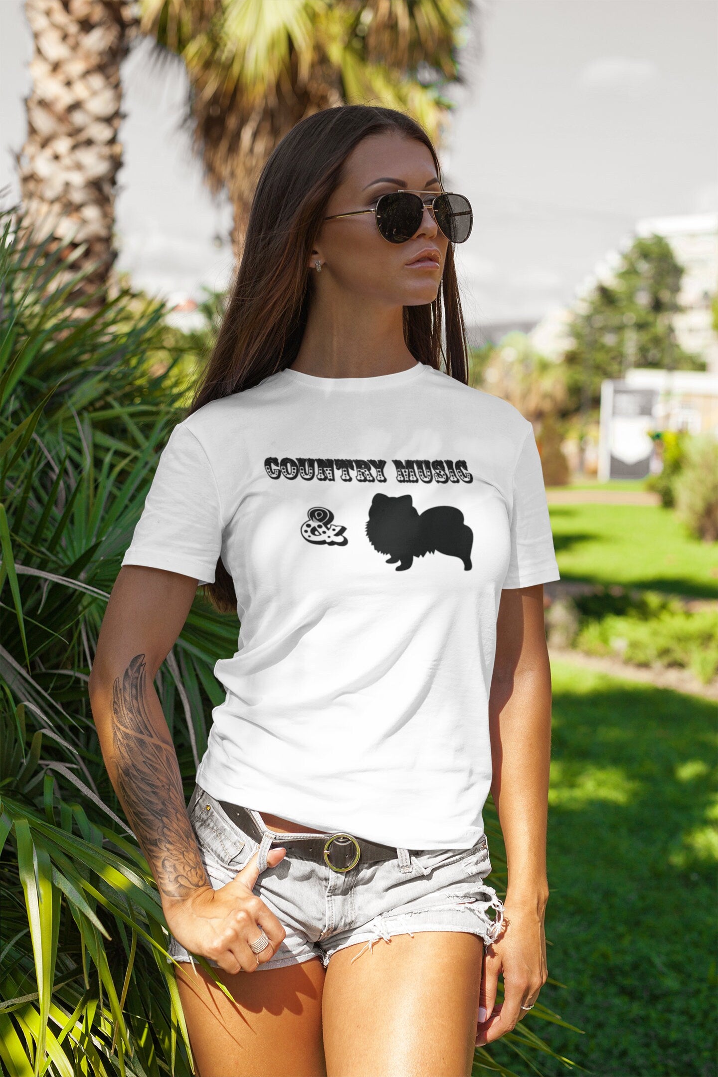 Emergency Print House Country Music and Pomeranian Graphic T-shirt