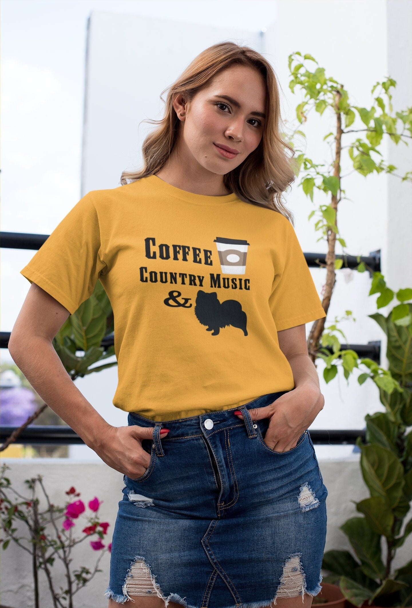 Emergency Print House Coffee, Country Music and Pomeranian Graphic T-shirt